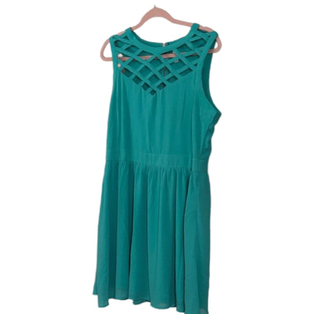 Xhilaration Teal Lattice Neck Mini Dress sleeveless ASEMETRICAL FLOWY FEMININE